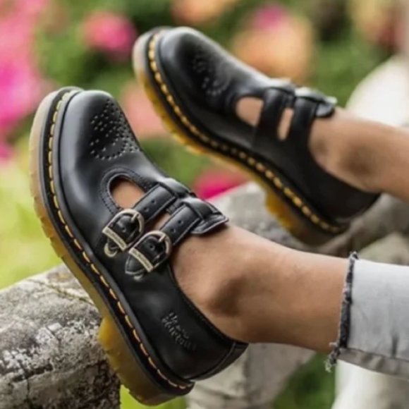 Dr. Martens Shoes - Dr. Martens Black Double-Strap Platform Mary Jane Shoes